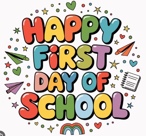Happy 1st day of school sign with designs around the sign